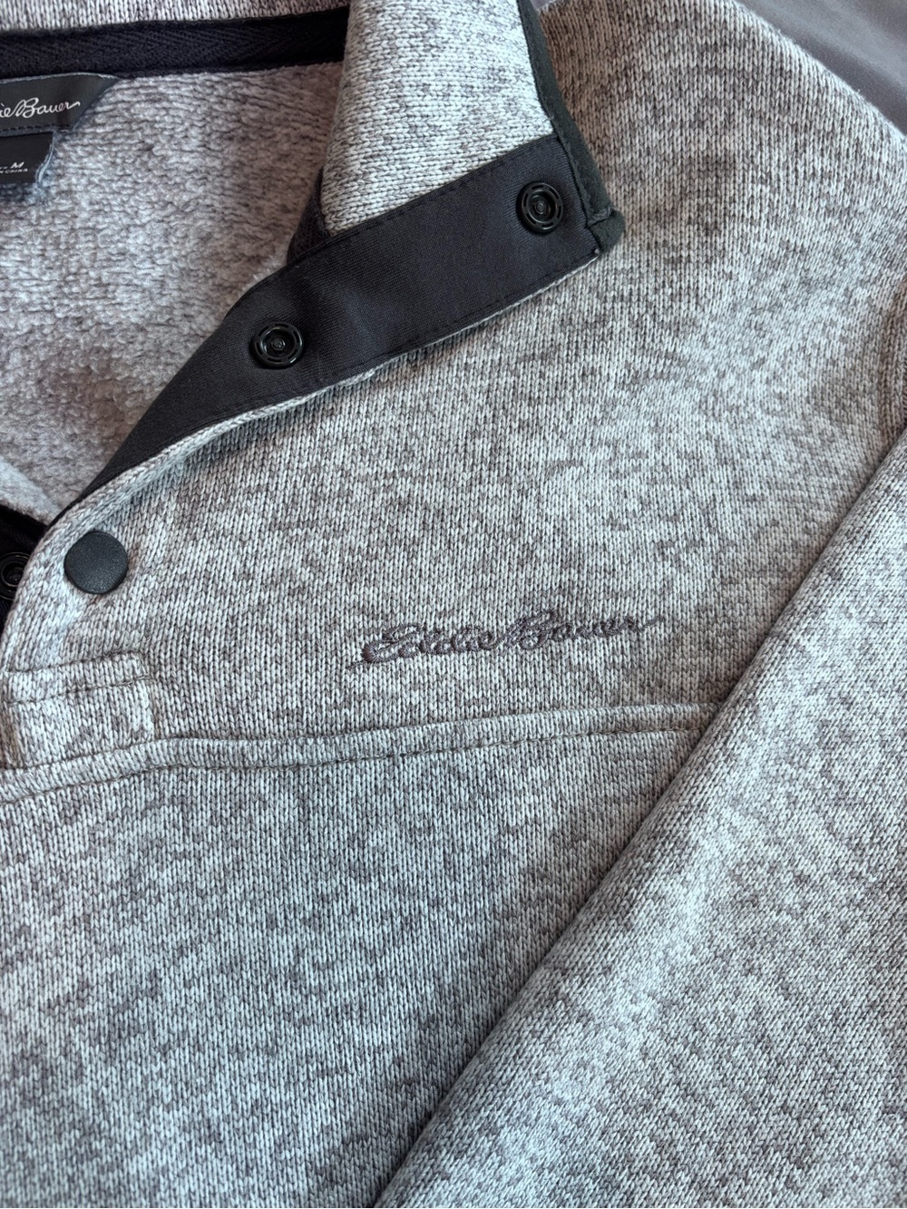 Eddie Bauer Men’s Light Gray Snap-Quarter Zip Pullover - Picture 2 of 4